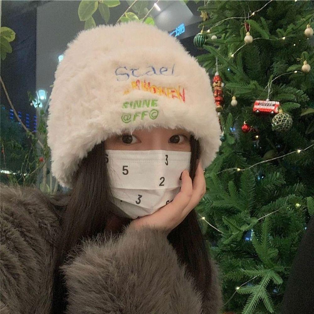 Mũ beanie Đính Hạt Nhân Tạo Thêu Chữ Dễ Thương Bảo Vệ Tai Thời Trang Mùa Đông
