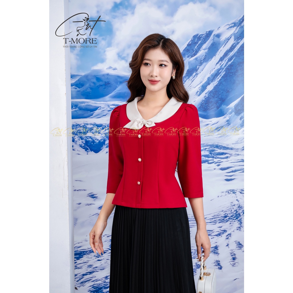 Áo Ký Giả Cổ Nơ Tay Lỡ TM2483 Hàng Chất Lượng Cao Chính Hãng T MORE