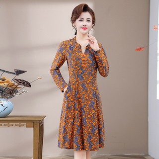 Đầm Sườn Xám Ngắn Có Túi Co Giãn Phong Cách retro Mùa Thu Mới 2023 Cho Phụ Nữ Trung Niên 40-50 Tuổi