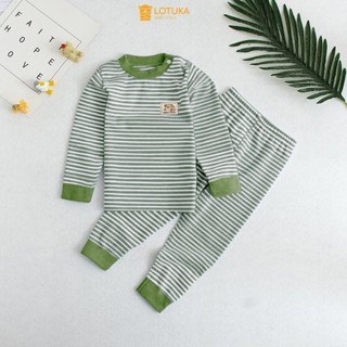 Bộ Dài Tay Kẻ Lót Lông Nhung LOTUKA Cho Bé, Set Bộ Thu Đông Cho Bé Trai Bé Gái, Quần Áo Trẻ Em Size 4-18kg