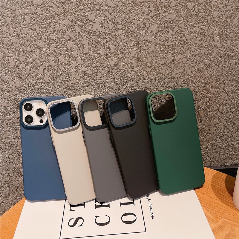 Tương Thích Cho Apple iPhone 13 Pro Max Kim Loại Bền Lỗ Lớn Khung Ống Kính Cảm Giác Da PC Vỏ Bảo Vệ Mặt Sau Vỏ
