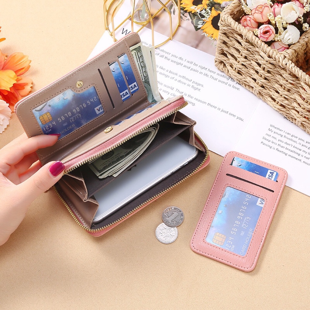 Ví Dài Vừa Màu Trơn Có Khóa Kéo Đơn Giản Cho Nữ