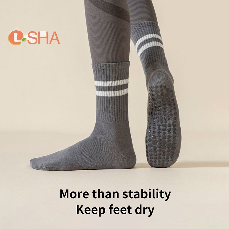 Vớ cotton Cổ Cao Vừa Chống Trượt Màu Trơn Tập yoga Trong Nhà Cho Nữ