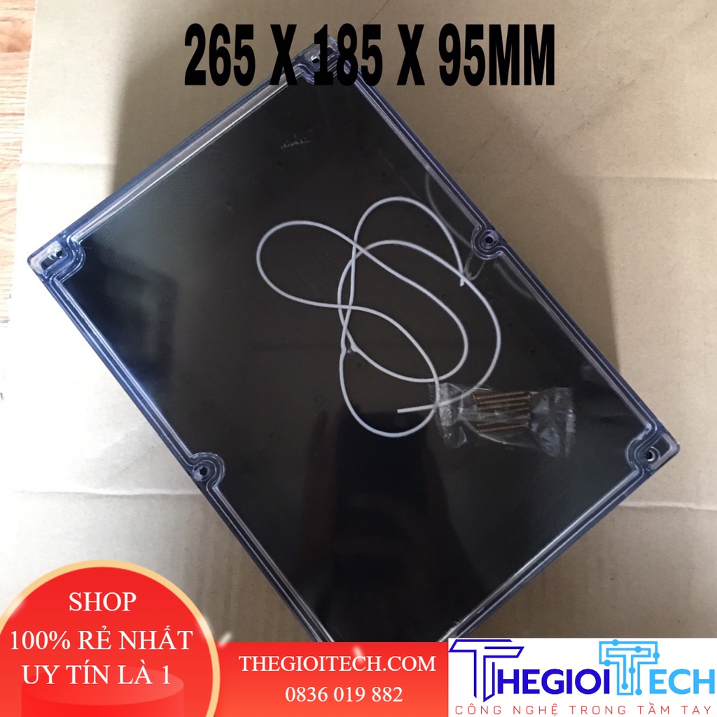 Hộp vỏ nấp trong 265x185x95mm kèm ốc vít và ron cao su chống nước. - Trắng