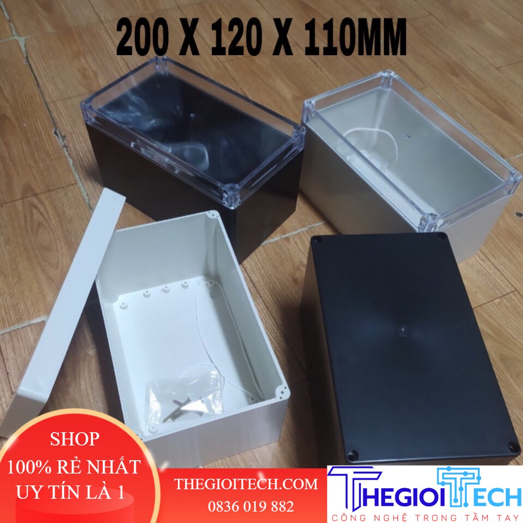 Hộp 200x120x110mm kèm ốc vít và ron chống nước- Hộp nhựa đựng mạch điện tử - Trắng