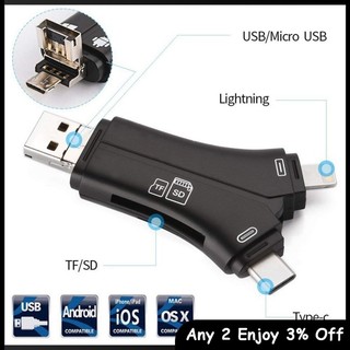 Zevaret Đầu Đọc Thẻ Nhớ sd & micro usb / usb type-c / usb 4 Trong 1 Cho iphone ipad mac & android