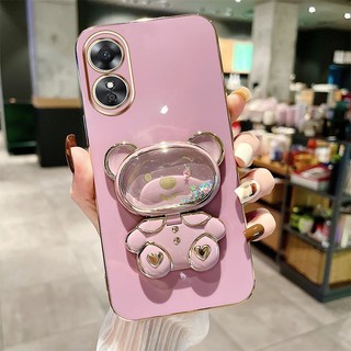 Sang Trọng Ốp Điện Thoại Dạng Lỏng Mạ Điện Có Giá Đỡ Hình Gấu Và Gương Soi Cho oppo a18 a38 a17 reno 8t 4g 5g a78 a58 a1 pro