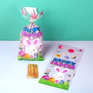 50pcs Happy Easter Plastic Bag Transparent Rabbit Bunny Egg Cookie Candy Gift Packaging Bags Easter Party Favors Decoration