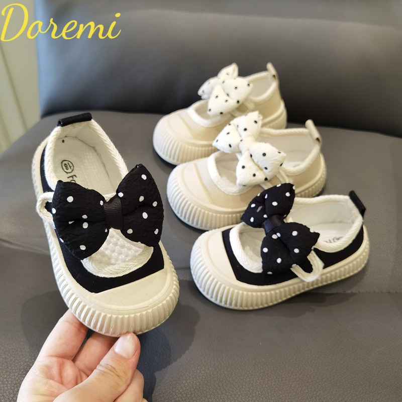 Doremi Giày Búp Bê Vải Họa Tiết Chấm Bi Đính Nơ Dễ Thương Cho Bé Gái