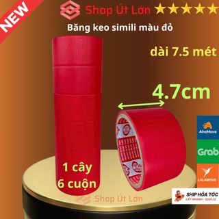 Băng keo simili màu đỏ, rộng 4.7cm, dài 7.5 mét, lõi giấy 3mm, 1 cây 6 cuộn, giá tại xưởng