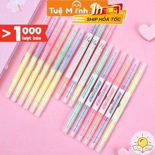 Set 3/6 bút highlight 2 đầu đánh dấu màu Pastel VPPTUEMINH, bút nhớ nhiều màu Tuệ Minh