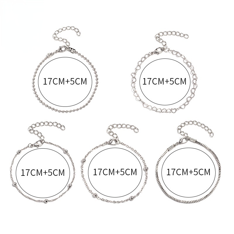 Set 5 Vòng Tay Nhiều Lớp Mặt Hình Trái Tim Màu Vàng / Bạc Thanh Lịch Cho Nữ