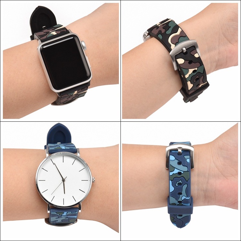 Camo Dây Đeo Đồng Hồ Bằng Cao Su Silicon Mềm Chống Nước Họa Tiết Rằn Ri 18mm 20mm 22mm 24mm Cho galaxy watch gt