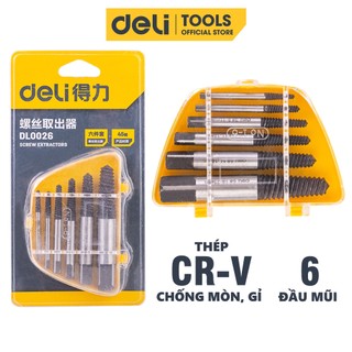 Bộ Mũi Vít Deli Nhổ Ốc Gãy, Tháo Bu Lông 6 Đầu Vít - Chất Liệu Thép CR-V Chống Mòn Gỉ - Dễ Dàng Sử Dụng