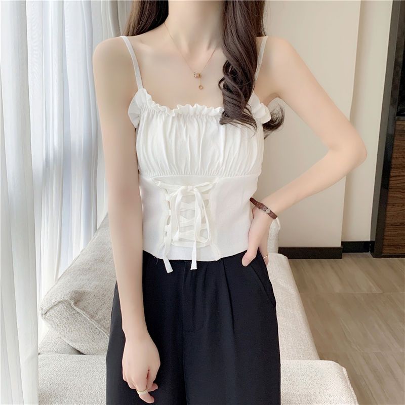 Áo Hai Dây Dệt Kim Thời Trang Xuân Thu Đơn Giản Cho Nữ