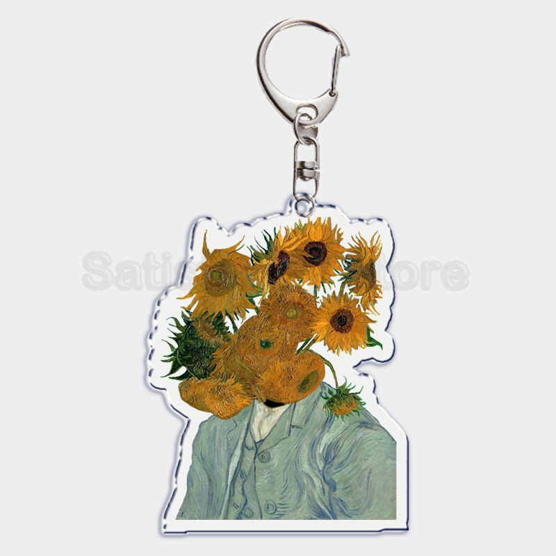 Móc khóa Vincent Van Gogh Oil Painting Tranh Sơn Dầu Đêm Đầy Sao Hoa Hướng Dương Móc Khóa Phụ Kiện Dễ Thương