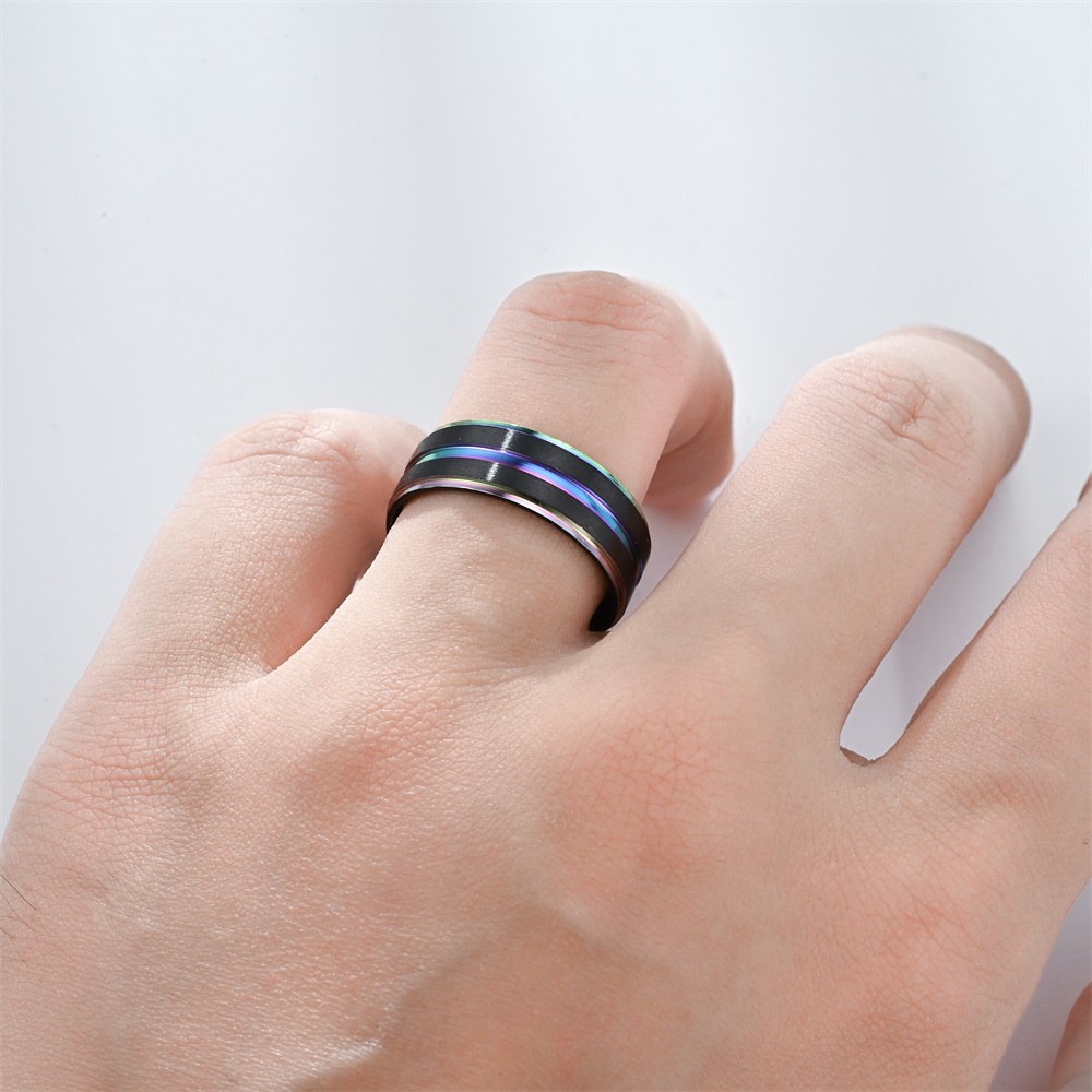 Nhẫn Hai Màu Đen 8mm Phong Cách Âu Mỹ Thời Trang 2023