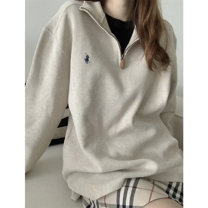 R-a55lph- lauren-small Áo hoodie Nửa Khóa Kéo Nửa Thêu Hình Ngựa Tiêu Chuẩn Cho Nam Và Nữ