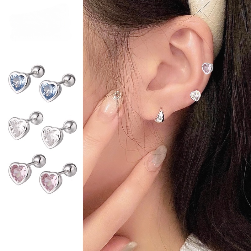 We flower Bông Tai Mạ Bạc 925 Hình Ngôi Sao / Bướm / Trái Tim Đính Đá Không Gây Dị Ứng Thời Trang Cho Nam Và Nữ