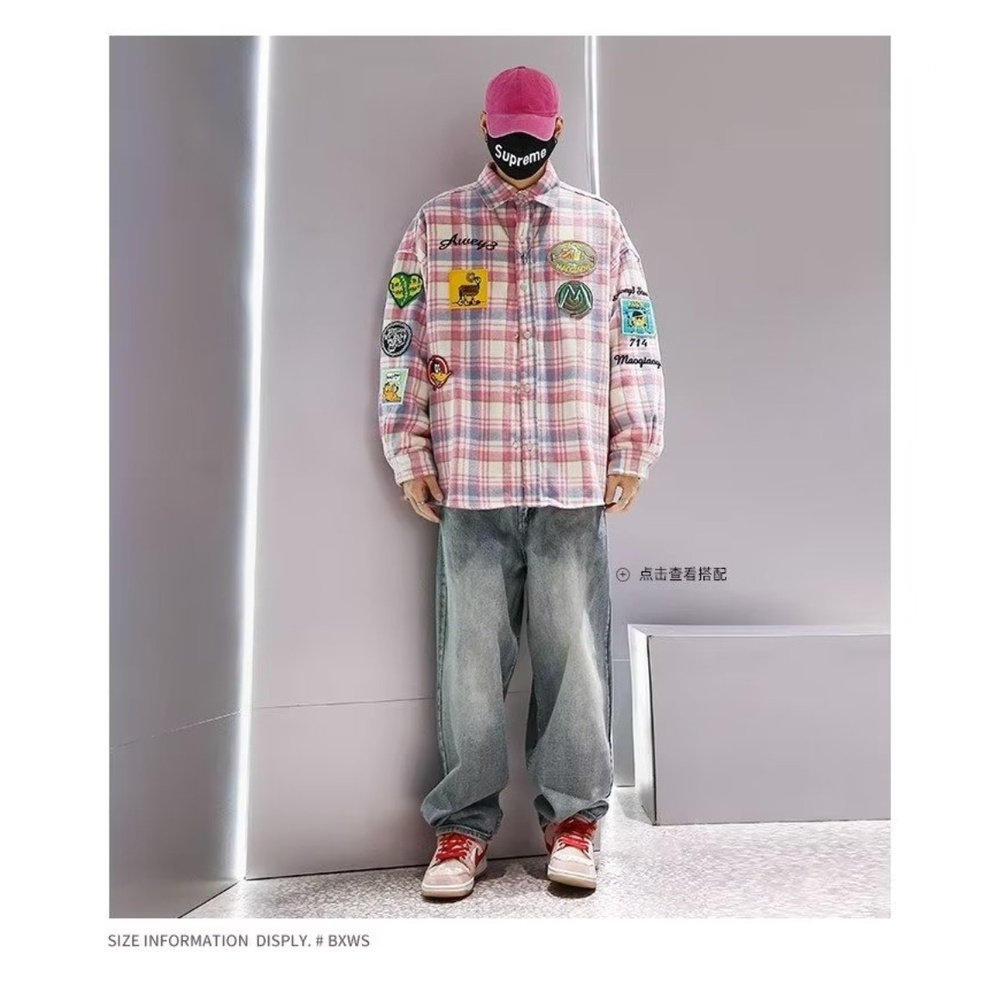 Áo Sơ Mi Caro Tay Dài Dáng Rộng Thời Trang Hàn Quốc Mới Cho Nam Nữ