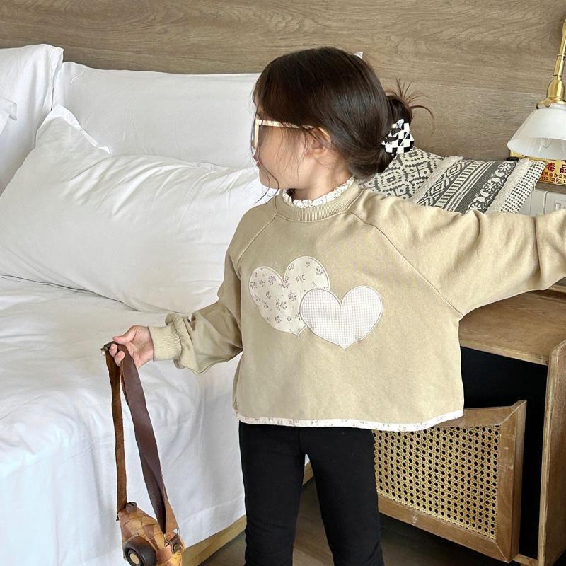 Áo Khoác sweater Phối Ren Thêu Họa Tiết Trái Tim Xinh Xắn Cho Bé Gái 2023