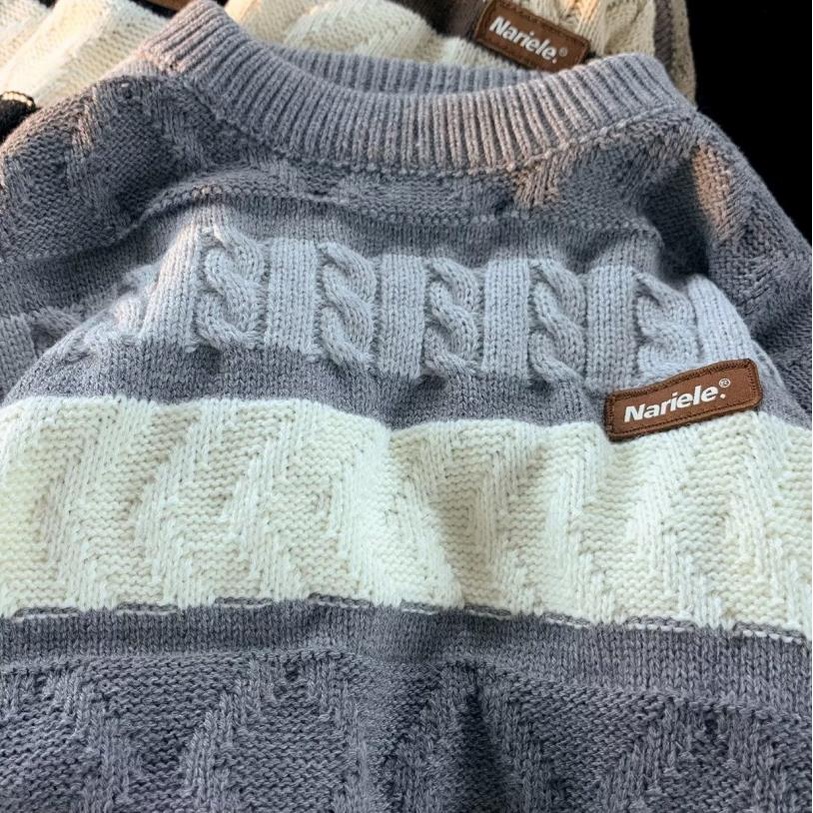 Áo sweater Dệt Kim Tay Dài Cổ Tròn Dáng Rộng Họa Tiết Kẻ Sọc Thời Trang Mùa Đông 2022 Cho Nam