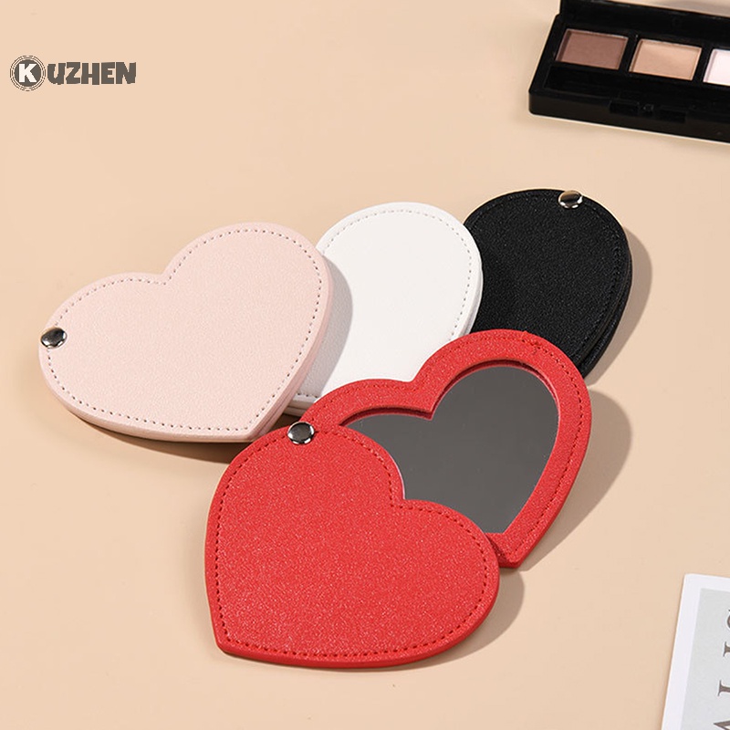 Gương Trang Điểm mini kuzhen Bằng pu Hình Trái Tim Có Thể Gập Lại