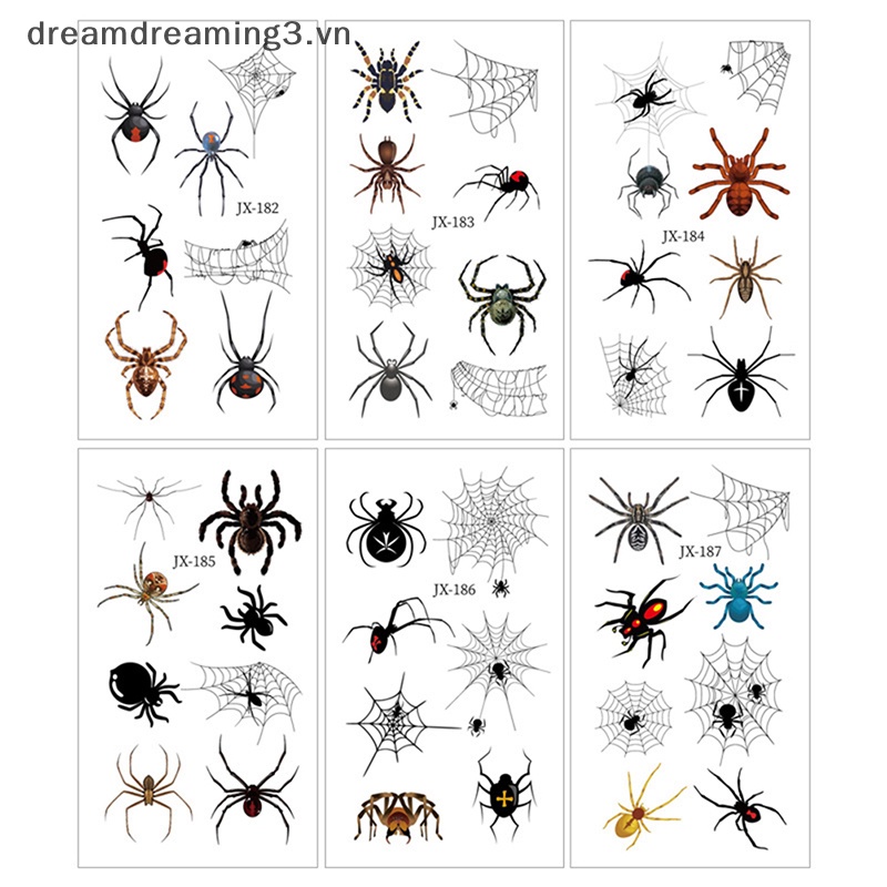 Set 12 Hình Xăm Dán Mặt Và Cơ Thể Hình Nhện Đen Trang Trí halloween