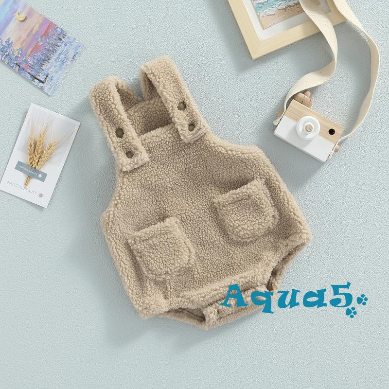 Aqua-quần Áo Liền Quần Hai Dây Bằng Vải Lông Có Túi Trang Trí Đáy Chụp Ảnh Dễ Thương Dành Cho Bé