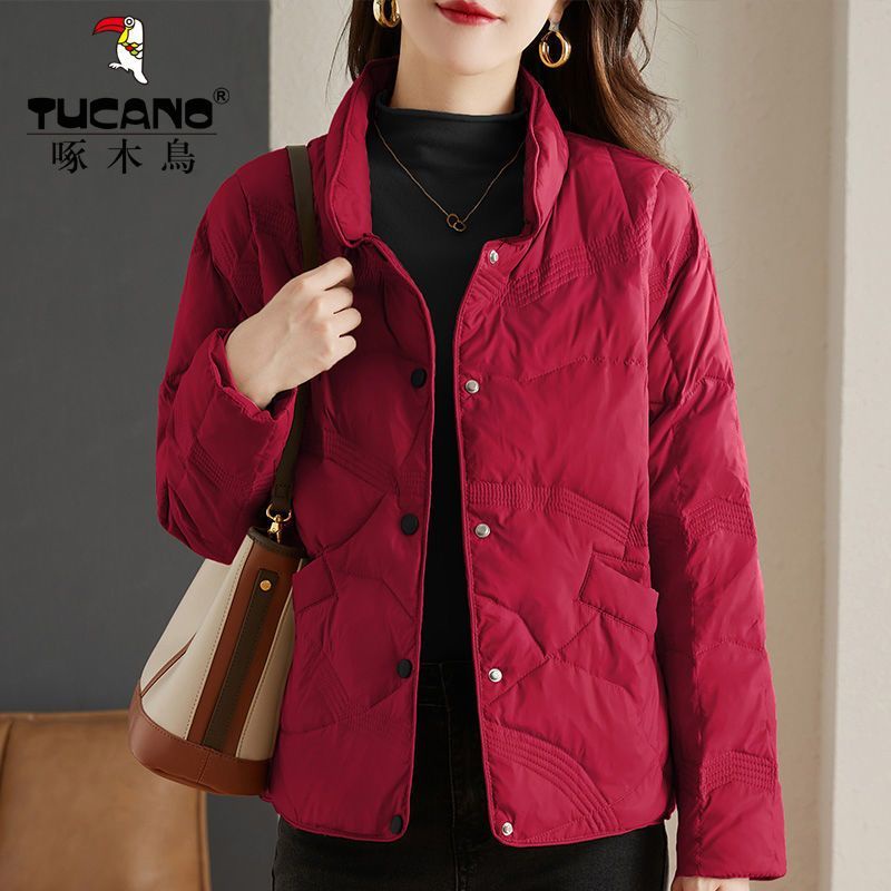 Áo Khoác Phao Cổ Đứng Siêu Nhẹ Giữ Ấm Mùa Đông Cho Phụ Nữ Trung Niên