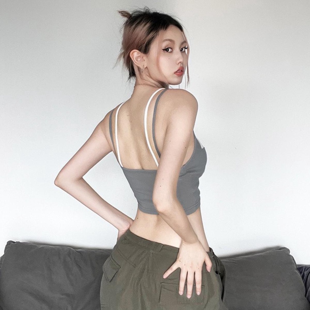 Áo kiểu 2 dây nữ DaaLaa Store dáng ôm, phong cách chấp vá cá tính A5874