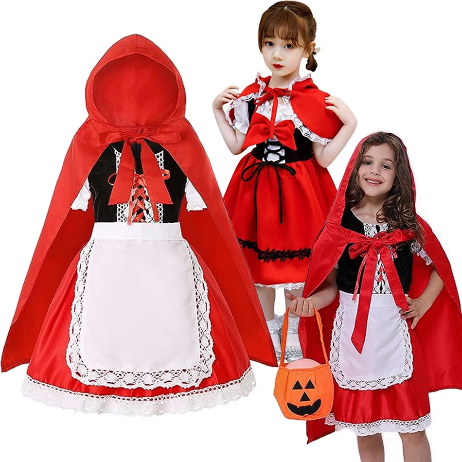 Bộ Đầm Hóa Trang Cô Bé Quàng Khăn Đỏ 2 Món Xinh Xắn Dịp halloween