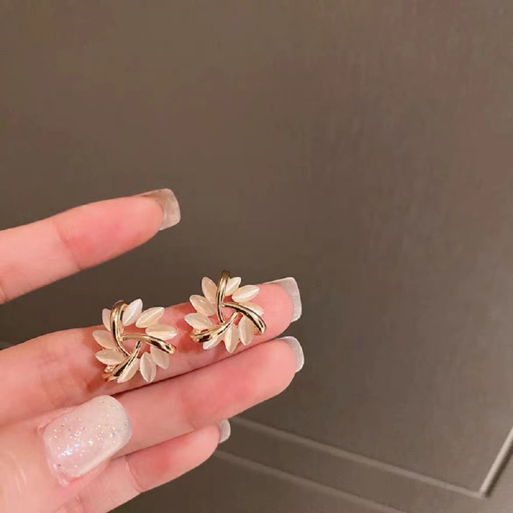 Bông Tai Mạ Bạc 925 Đính Đá Mắt Mèo Phong Cách Hàn Quốc
