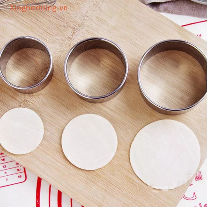 Khuôn Cắt Bột Bánh Hình Tròn Bằng Thép Không Gỉ 3 Kích Cỡ