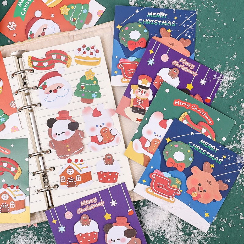 Hoạt Hình Giấy Dán Ghi Chú Tự Dính Họa Tiết Giáng Sinh / Ông Già Noel & Cây Thông Điệp / Người Tuyết Dễ Thương