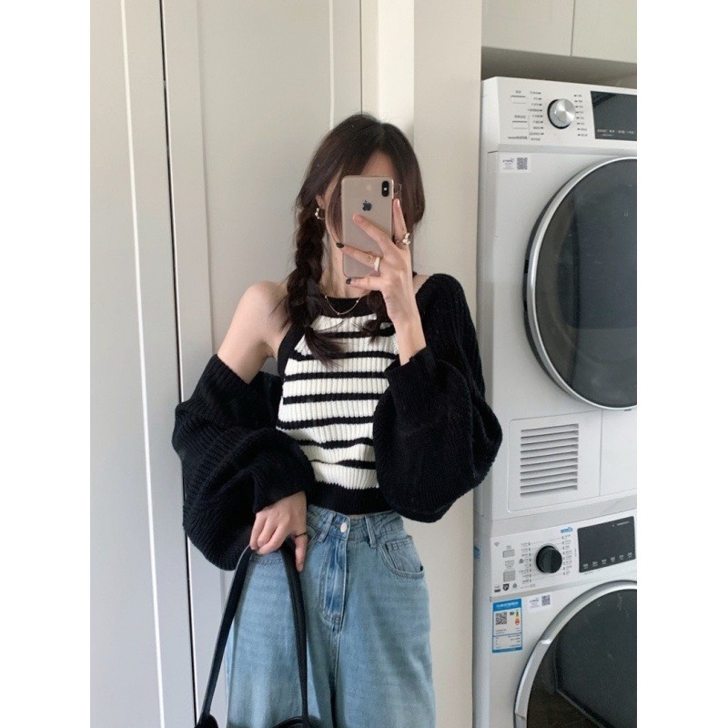 S14 Sét áo cardigan len mic kèm áo len sát nách hàng quảng châu sukii.house