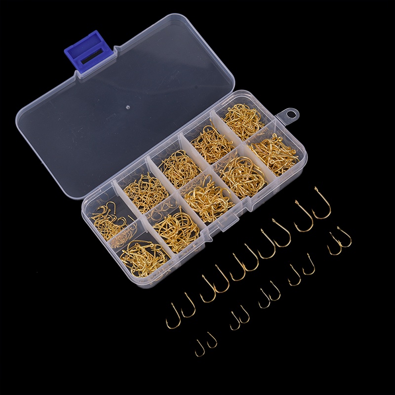 Bighsm 500 Chiếc / Bộ #3~#12 Lưỡi Câu Cá Bằng Thép carbon Màu Vàng Kèm Hộp Đựng Skk skk