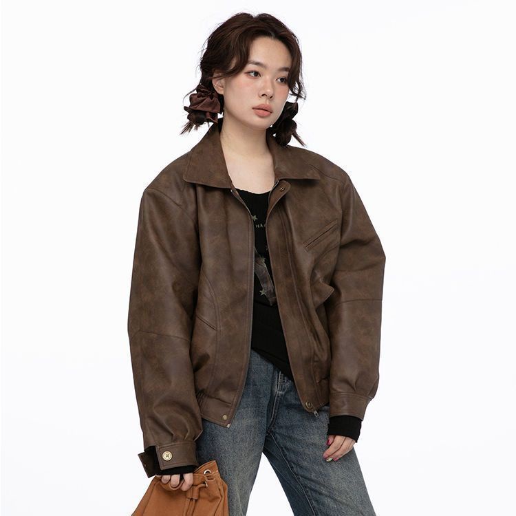 Áo Khoác Da Dáng Rộng Phong Cách Mỹ Thời Trang Mùa Thu 2023