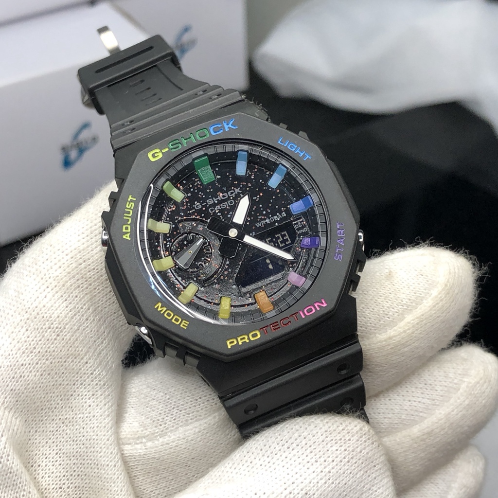 TSJT G Shock GA 2100 Black Rainbow all function g shock TMJ ga2100 clock G Shock wristwatch g shock rainbow G Shock Black