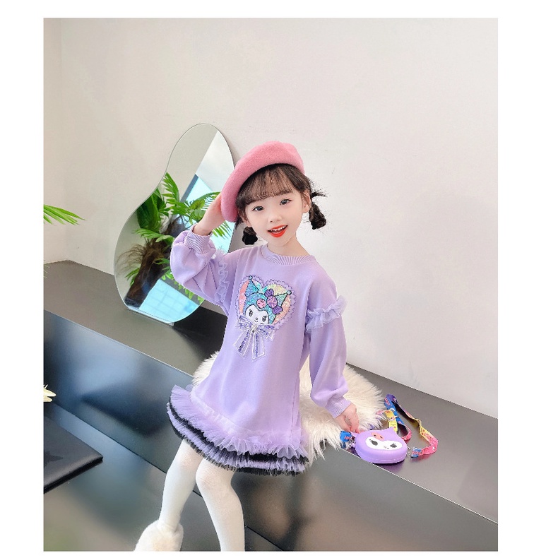 Kawaii sanrio kuromi Đầm lolita Tay Dài Màu Tím Hồng Dễ Thương Làm Quà Tặng halloween Cho Bé Gái