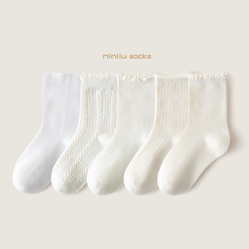 Vớ cotton Cổ Trung Màu Trơn In Họa Tiết Hoạt Hình Phong Cách lolita Thời Trang Thu Đông Cho Bé Gái