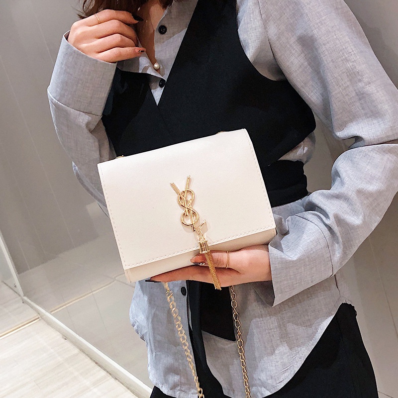 Túi Da Đeo Chéo Hình Vuông Cỡ Nhỏ Phối Dây Đeo Sợi Xích Thời Trang Cho Nữ