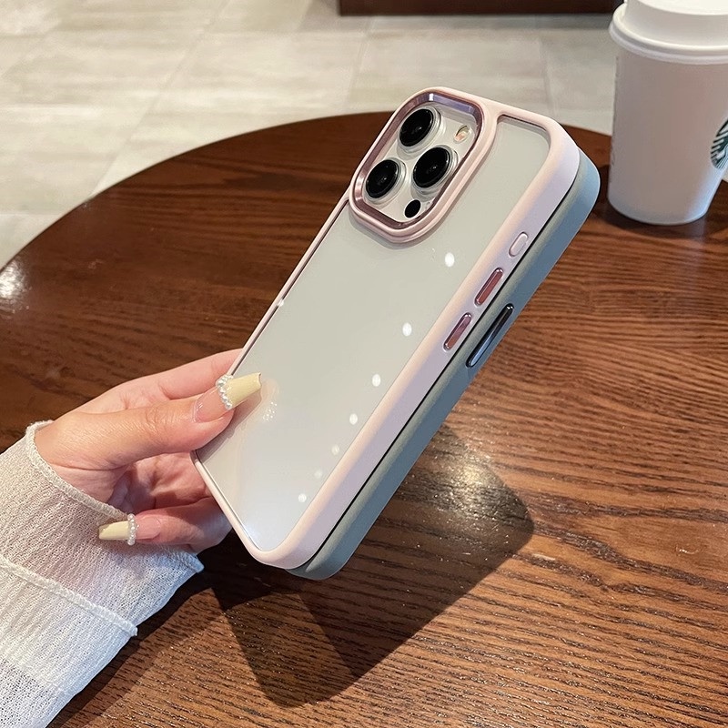 Mới Ốp Điện Thoại Silicon Trong Suốt Viền Kim Loại Chống Sốc 15 Màu Xám Sang Trọng Cho iphone 15 14 pro max 13 12 11 pro max