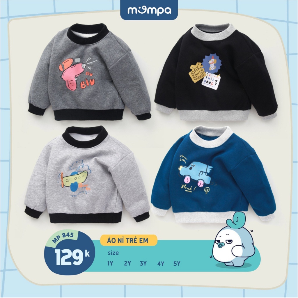 Áo dài tay cho bé Mompa 1 - 5 tuổi vải Nỉ bo ống ấm áp mềm mại thoáng khí 845
