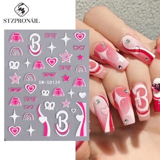 Hình dán nổi trang trí móng tay hình búp bê barbie màu hồng dễ thương