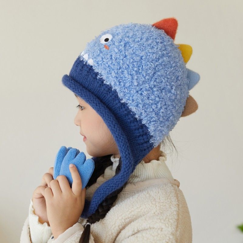 Mũ Trùm Đầu Dày Dặn Giữ Ấm Bảo Vệ Tai Họa Tiết Hoạt Hình Phong Cách Hàn Quốc Thời Trang Thu Đông Cho Bé Trai Và Gái