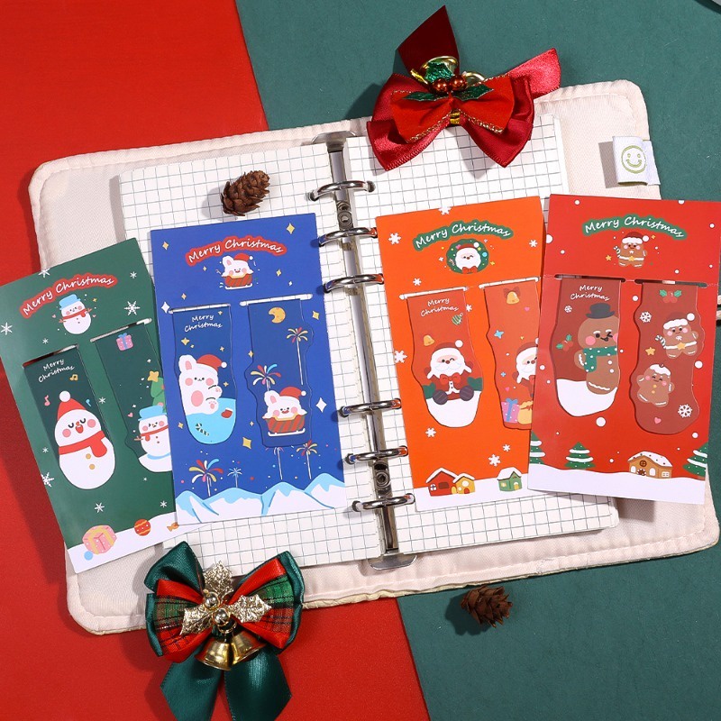Bộ 2 Thẻ Đánh Dấu Trang Sách Giáng Sinh Từ Tính Họa Tiết Ông Già Noel Người Tuyết Dễ Thương Sáng Tạo Làm Quà Tặng Cho Bé
