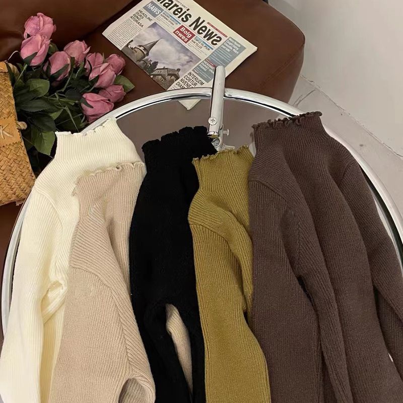 Áo Dệt Kim Tay Dài Cổ Cao Phối Ren Thời Trang Mùa Thu Mới 2023 Cho Bé Gái