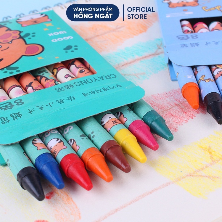 Bút sáp màu cho bé tập tô vẽ, hộp 8 bút màu sáp đồ dùng học tập văn phòng phẩm dễ thương quà tặng học sinh E1435
