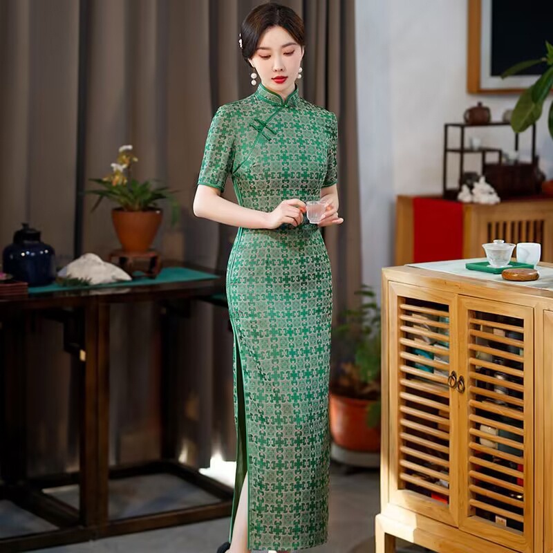 Sườn Xám Cách Tân Dáng Dài Thiết Kế Mới Xinh Xắn Thời Trang Dành Cho Mùa Hè